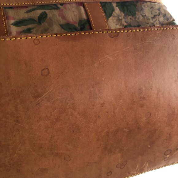 VINTAGE RALPH LAUREN TOTE OVERNIGHT BAG FLORAL LEATHER CANVAS - Picture 9 of 11